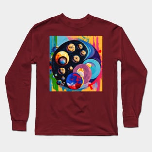 Moon phases with mushrooms abstract oil painting style Long Sleeve T-Shirt